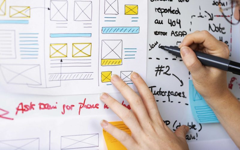 Chica haciendo Diseño UX/UI en una pizarra con rotulador